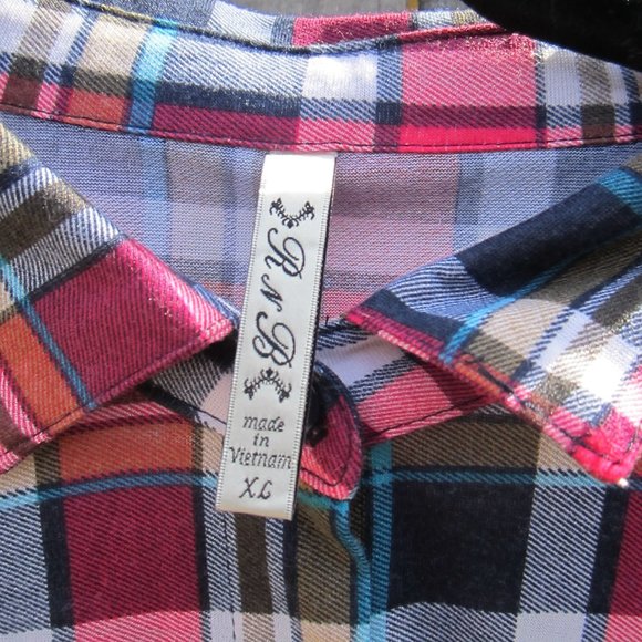 Juniors XL R n B Button Up Plaid Shirt - Picture 2 of 3